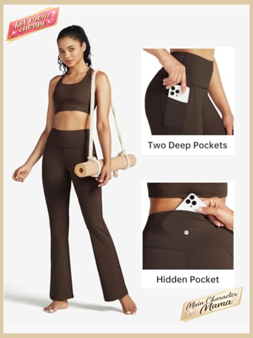 High Waist Flare Leggings with Pockets Yoga Pants Tummy Control 27-33in - Picture 5 of 7